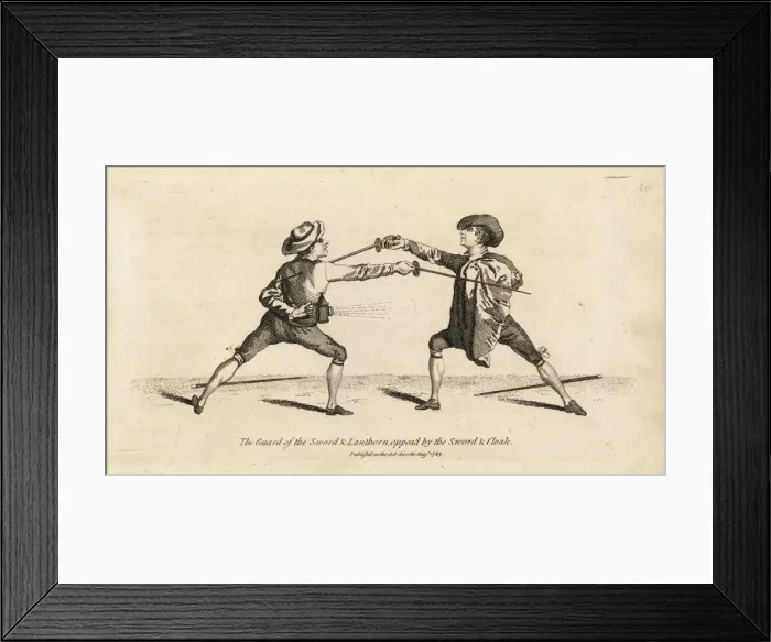 Framed Print : Gentleman fencer in guard of sword and lantern Framed Print : Gentleman fencer in guard of sword and lantern