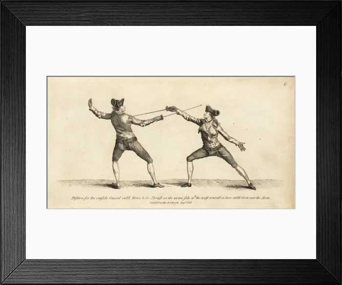 Framed Print : Gentlemen fencers in Tierce outside guard Framed Print : Gentlemen fencers in Tierce outside guard