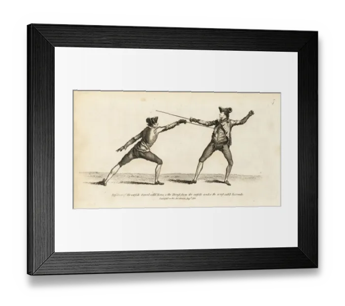 Framed Print : Gentleman fencers in thrust and guard positions Framed Print : Gentleman fencers in thrust and guard positions