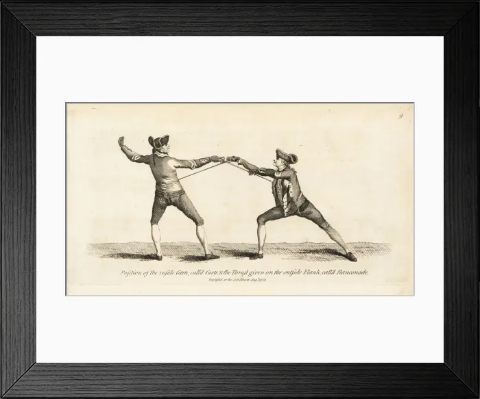 Framed Print : Gentlemen fencers in thrust and guard positions Framed Print : Gentlemen fencers in thrust and guard positions