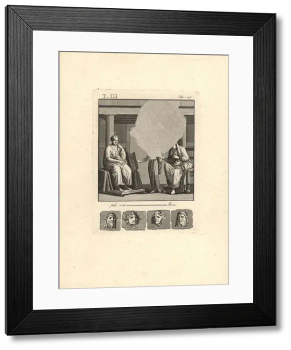 Framed Print : Music teacher or poet with a woman with comic mask Framed Print : Music teacher or poet with a woman with comic mask