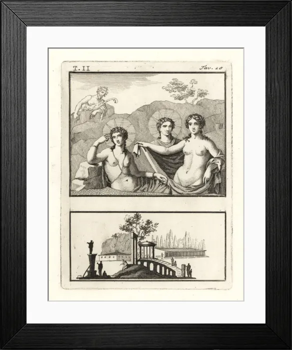 Framed Print : Roman painting depicting two gods and a nymph Framed Print : Roman painting depicting two gods and a nymph
