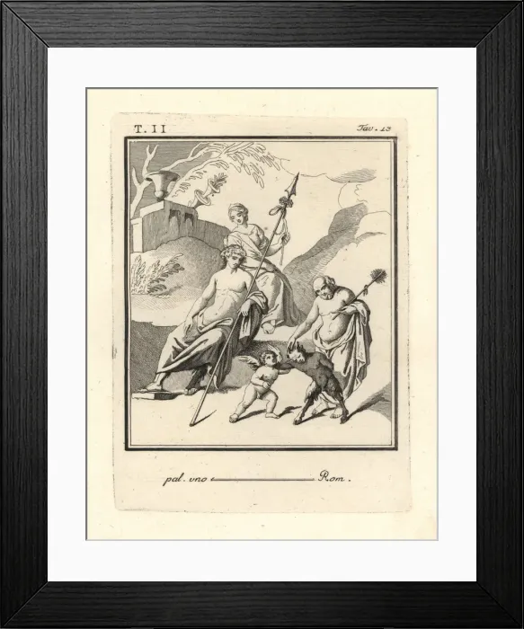 Framed Print : Bacchus watching a fight between Cupid and a satyr Framed Print : Bacchus watching a fight between Cupid and a satyr