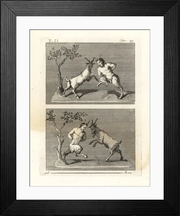 Framed Print : Two satyrs butting heads with goats Framed Print : Two satyrs butting heads with goats