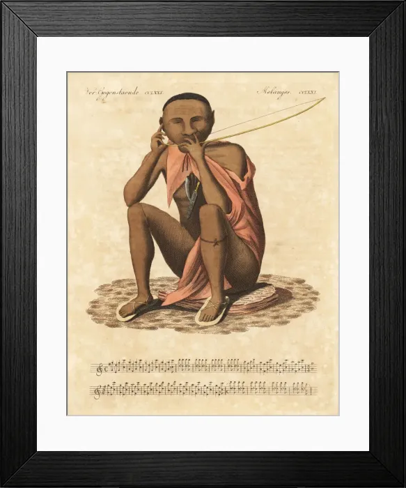 Framed Print : San or Bushman musician playing a gorah or lesiba Framed Print : San or Bushman musician playing a gorah or lesiba