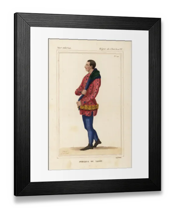 Framed Print : Servant or valet, sergent ou valet, in livery 15th century Framed Print : Servant or valet, sergent ou valet, in livery 15th century