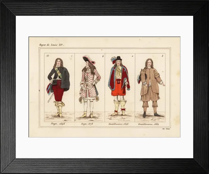 Framed Print : Court costumes: pages 1648 and 1678, gentlemen 1646 and 1664 Framed Print : Court costumes: pages 1648 and 1678, gentlemen 1646 and 1664