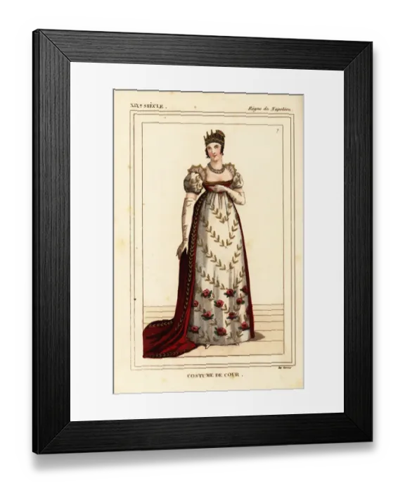 Framed Print : Costume of a female courtier, French Napoleonic era Framed Print : Costume of a female courtier, French Napoleonic era