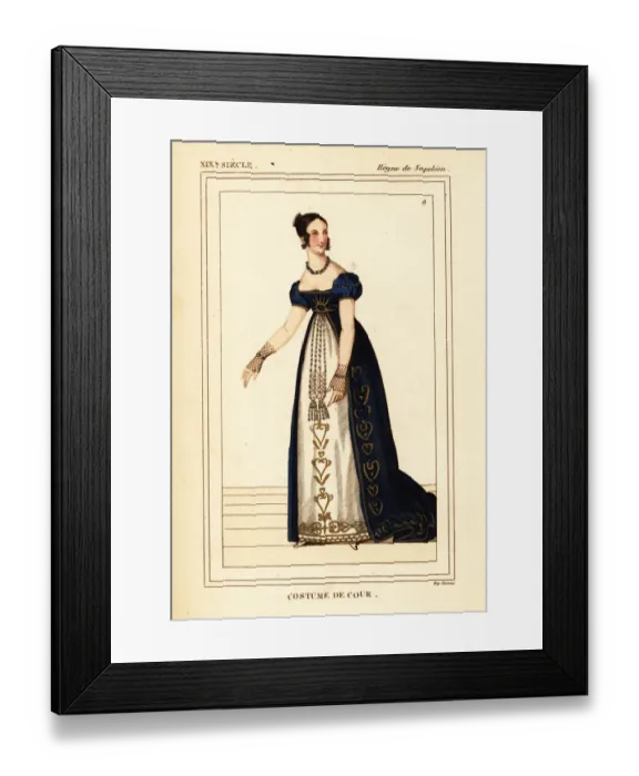 Framed Print : Costume of a female courtier, French Napoleonic era
