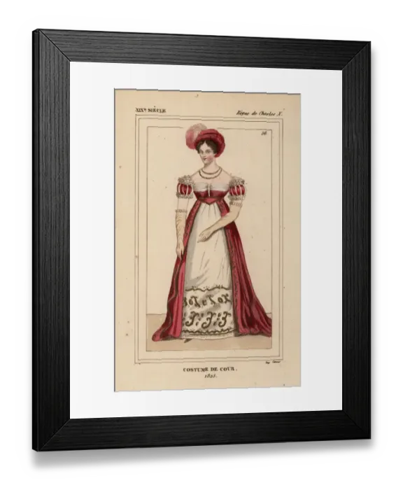 Framed Print : French woman in court costume, reign of King Charles X, 1825 Framed Print : French woman in court costume, reign of King Charles X, 1825