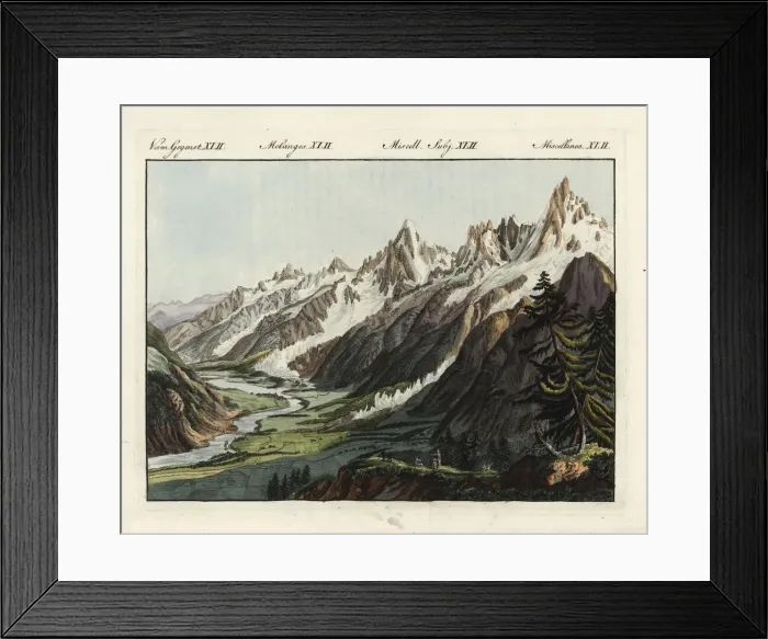 Framed Print : Glaciers and snow slopes in Chamonix valley, France Framed Print : Glaciers and snow slopes in Chamonix valley, France