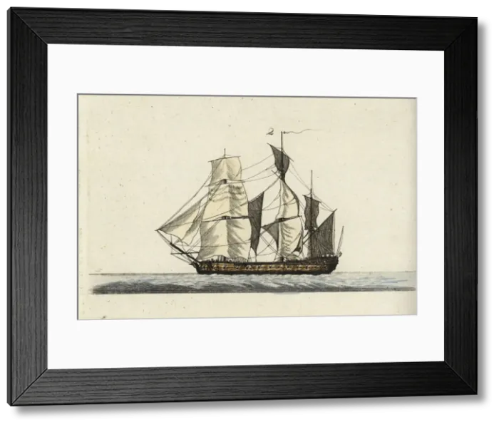 Framed Print : Frigate 2. Handcoloured copperplate engraving after Christiane Henriette Framed Print : Frigate 2. Handcoloured copperplate engraving after Christiane Henriette