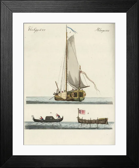 Framed Print : Yacht, longboat and gondola Framed Print : Yacht, longboat and gondola