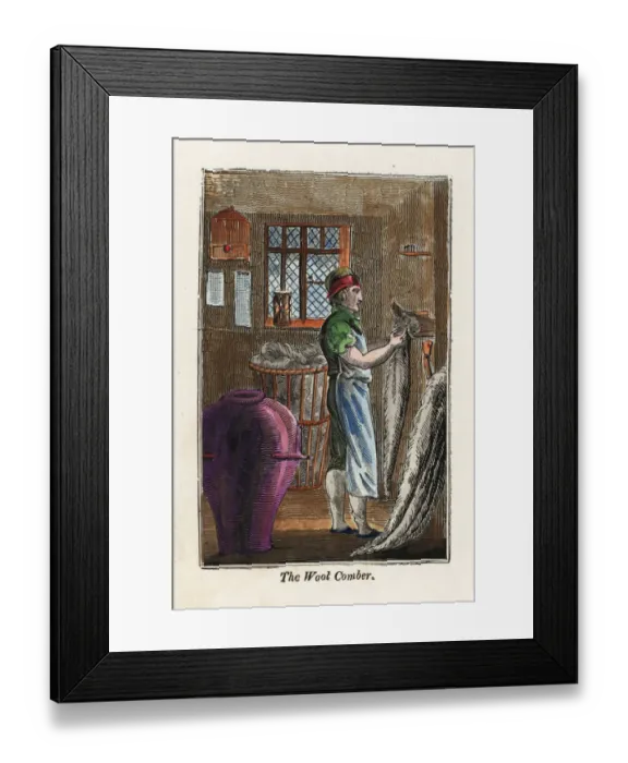 Framed Print : Wool-comber combing out wool remove short fibres Framed Print : Wool-comber combing out wool remove short fibres