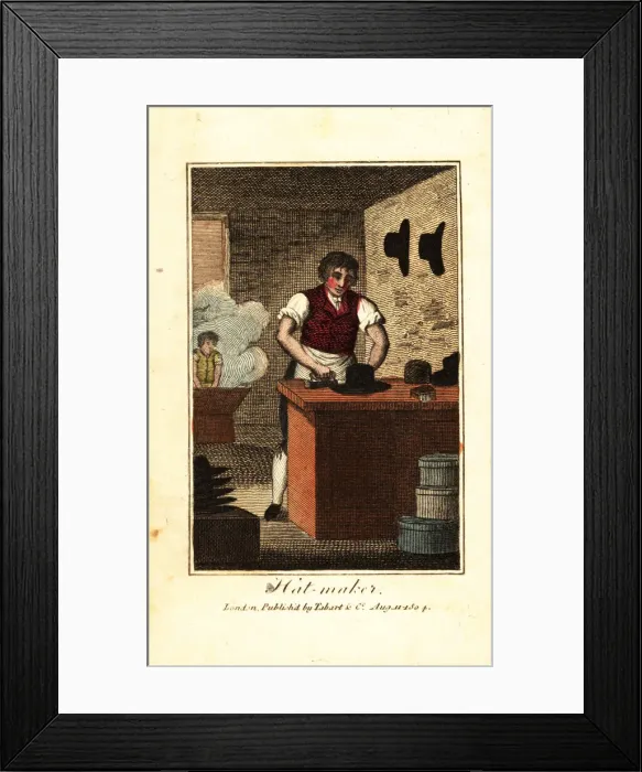Framed Print : Hat maker ironing the brim of a hat made from beaver fur Framed Print : Hat maker ironing the brim of a hat made from beaver fur