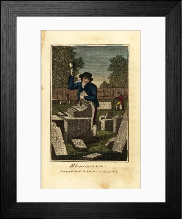 Framed Print : Stone mason carving a stone with mallet Framed Print : Stone mason carving a stone with mallet