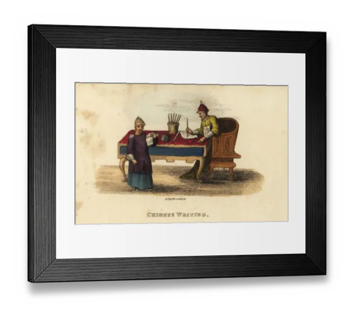 Framed Print : Chinese man writing with a brush at a desk, Qing Dynasty Framed Print : Chinese man writing with a brush at a desk, Qing Dynasty