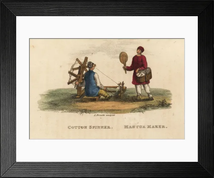 Framed Print : Cotton spinner and mantua maker, Qing Dynasty China Framed Print : Cotton spinner and mantua maker, Qing Dynasty China