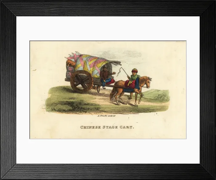 Framed Print : Chinese stage cart, Qing Dynasty. Common horse-drawn Framed Print : Chinese stage cart, Qing Dynasty. Common horse-drawn