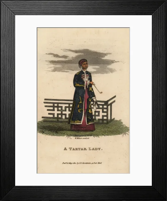 Framed Print : Tartar lady walking on a terrace, Qing Dynasty Framed Print : Tartar lady walking on a terrace, Qing Dynasty
