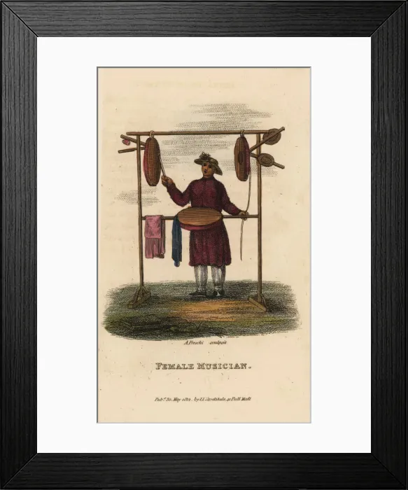 Framed Print : Female musician playing chimes and gongs, Qing Dynasty Framed Print : Female musician playing chimes and gongs, Qing Dynasty