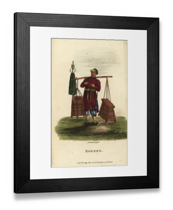Framed Print : Itinerant Chinese barber ringing finger bells Framed Print : Itinerant Chinese barber ringing finger bells