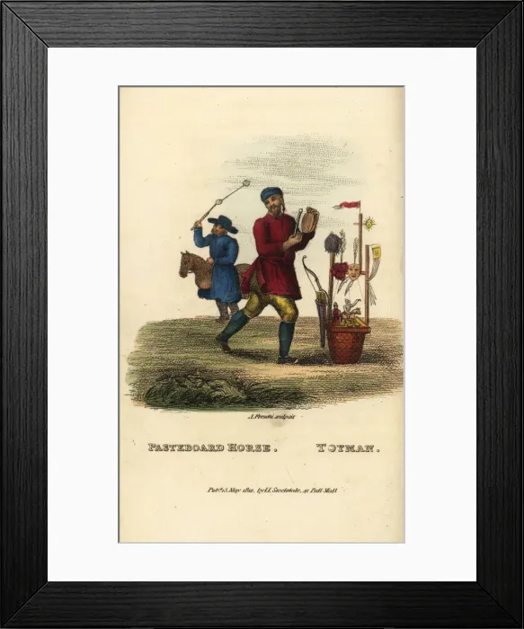 Framed Print : Chinese toy seller and boy riding a pasteboard Framed Print : Chinese toy seller and boy riding a pasteboard
