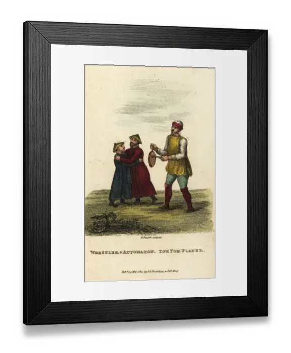 Framed Print : Chinese wrestler and automaton and a tom-tom