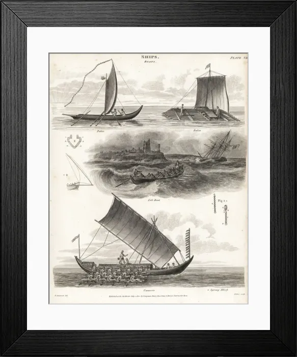 Framed Print : Various boats including pahie, lifeboat, caracore, etc Framed Print : Various boats including pahie, lifeboat, caracore, etc