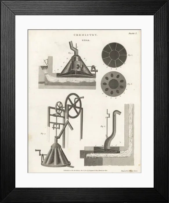 Framed Print : Elevations and sections through an industrial still Framed Print : Elevations and sections through an industrial still