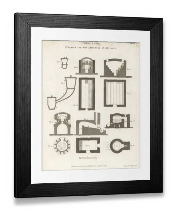 Framed Print : Sections through furnaces for the reduction of antimony Framed Print : Sections through furnaces for the reduction of antimony