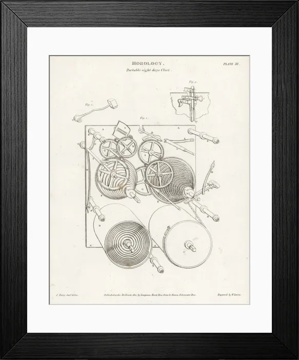 Framed Print : Portable eight-day clock mechanism, early 19th century Framed Print : Portable eight-day clock mechanism, early 19th century