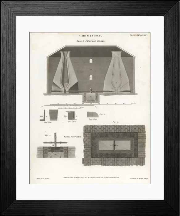 Framed Print : Elevation and section of a blast furnace works Framed Print : Elevation and section of a blast furnace works