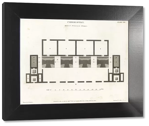 Plan of a blast furnace works, early 19th century