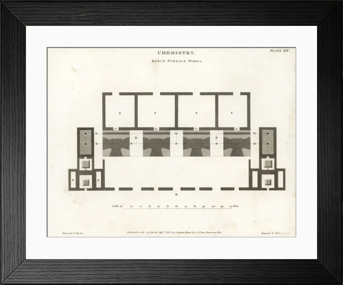 Framed Print : Plan of a blast furnace works, early 19th century Framed Print : Plan of a blast furnace works, early 19th century