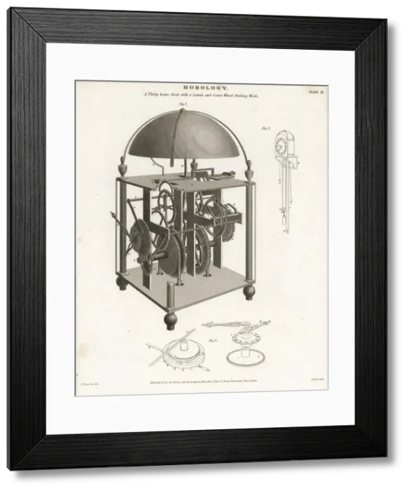 Framed Print : Thirty-hour clock with a larum and count wheel striking work Framed Print : Thirty-hour clock with a larum and count wheel striking work