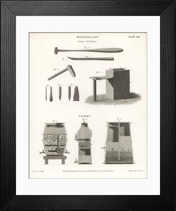 Framed Print : File cutting equipment and various filters Framed Print : File cutting equipment and various filters