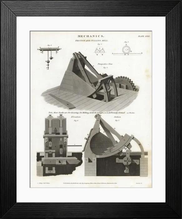 Framed Print : Friction and fulling mill for scouring cloth Framed Print : Friction and fulling mill for scouring cloth