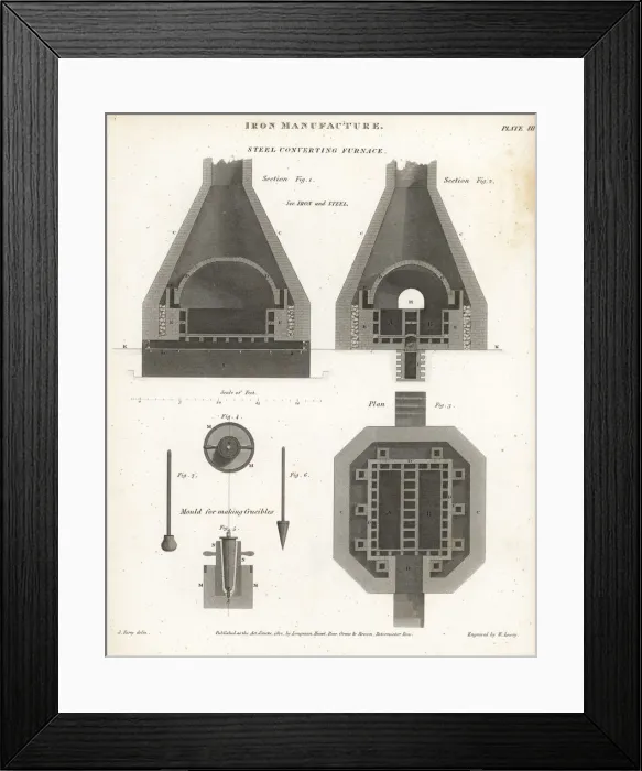 Framed Print : Steel-converting furnace and mould for crucible manufacture Framed Print : Steel-converting furnace and mould for crucible manufacture
