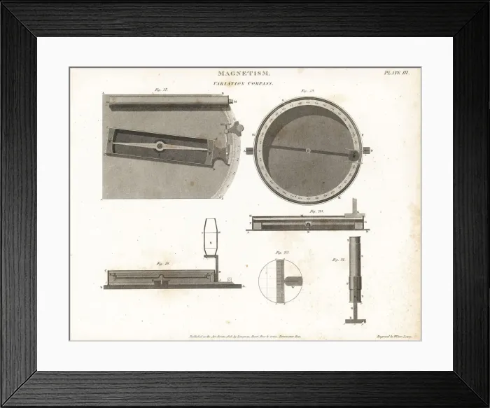 Framed Print : Plans and views of a magnetic variation compass Framed Print : Plans and views of a magnetic variation compass