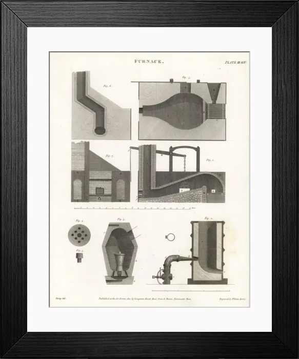 Framed Print : Plans and elevations for a furnace, early 19th century Framed Print : Plans and elevations for a furnace, early 19th century