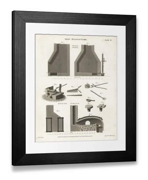 Framed Print : Balling furnace and finery used in iron manufacture Framed Print : Balling furnace and finery used in iron manufacture