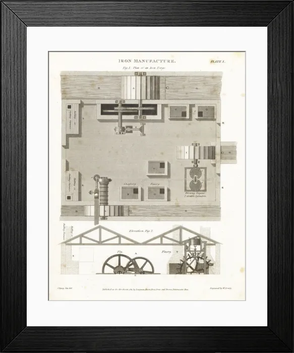 Framed Print : Plan and elevation of an iron forge, 18th century Framed Print : Plan and elevation of an iron forge, 18th century