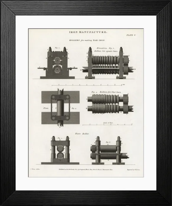 Framed Print : Rollers for making bar iron: flat, square and plate iron Framed Print : Rollers for making bar iron: flat, square and plate iron