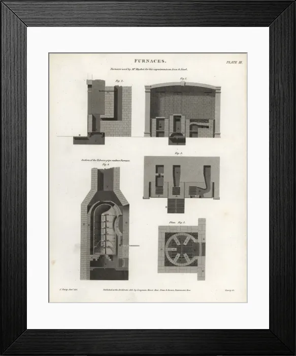 Framed Print : Furnaces used for experiments and tobacco pipe manufacture