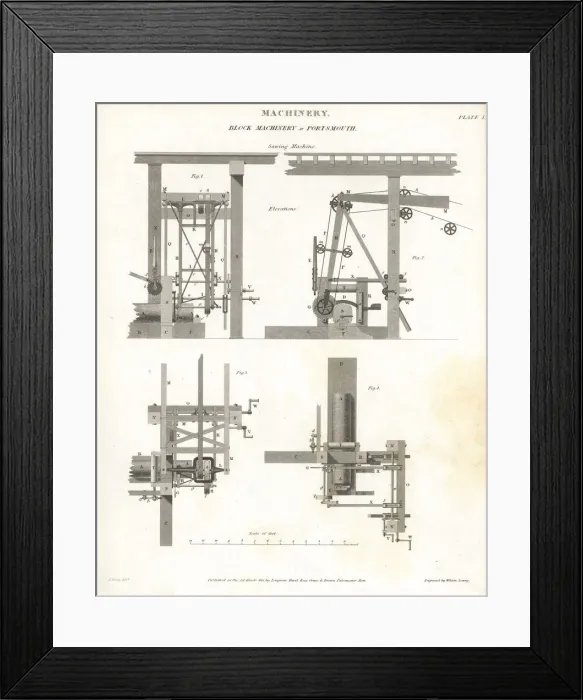Framed Print : Sawing machine at Portsmouth naval harbour, 18th century Framed Print : Sawing machine at Portsmouth naval harbour, 18th century