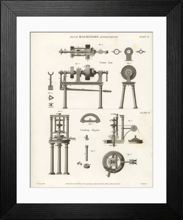 Framed Print : Crown saw and coaking engine, 18th century Framed Print : Crown saw and coaking engine, 18th century