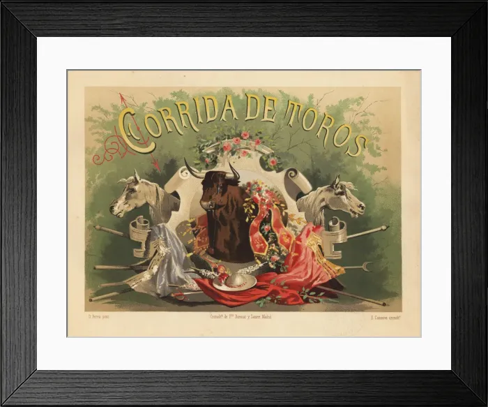 Framed Print : Title page with vignette of bull, picador Framed Print : Title page with vignette of bull, picador
