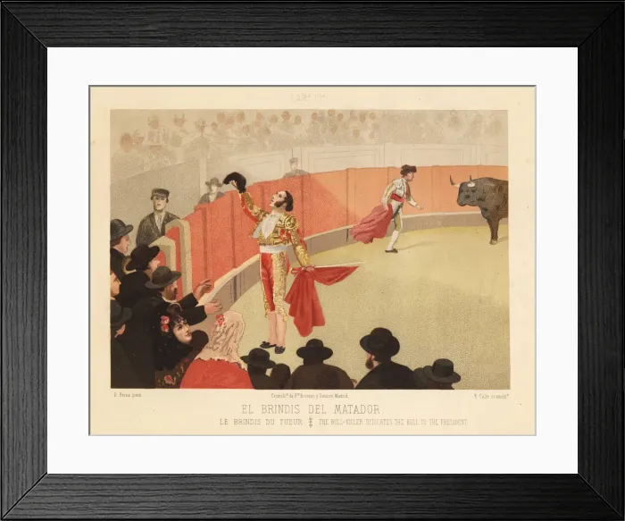 Framed Print : Matador dedicating the killed bulls tail to the president Framed Print : Matador dedicating the killed bulls tail to the president