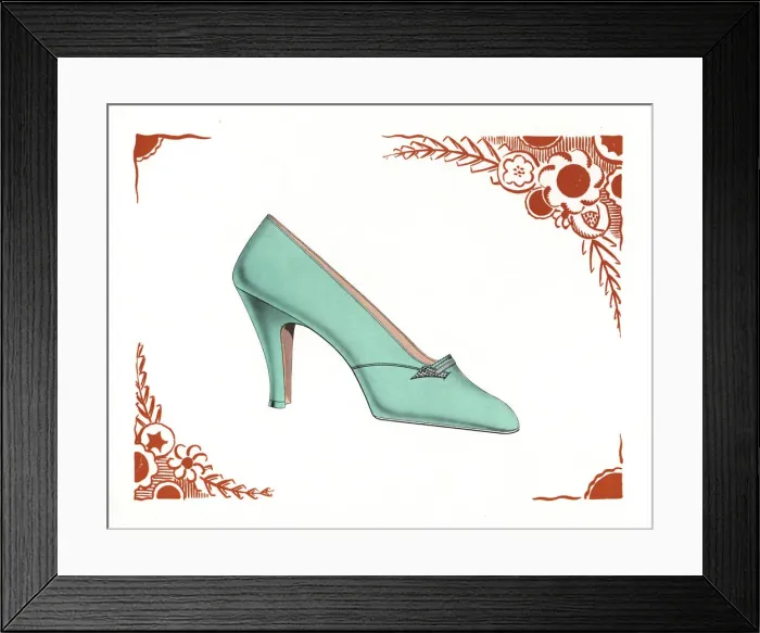 Framed Print : Womans shoe design in jade green leather Framed Print : Womans shoe design in jade green leather